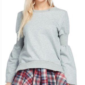 NEW TOV HOLY Gray Trumpet Sleeve Asymmetrical SweatShirt S MSRP $100 SAMPLE